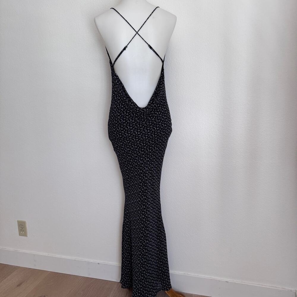 JLUXLABEL Black and White Floral Open Back Cowl Neck Slip Maxi Dress Size Small - Picture 8 of 12
